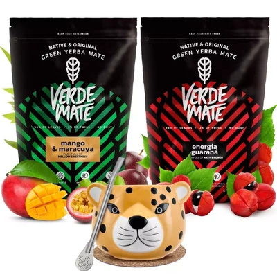 Yerba mate set Verde Mate keramische kalebas Yaguar Gatito bombilla