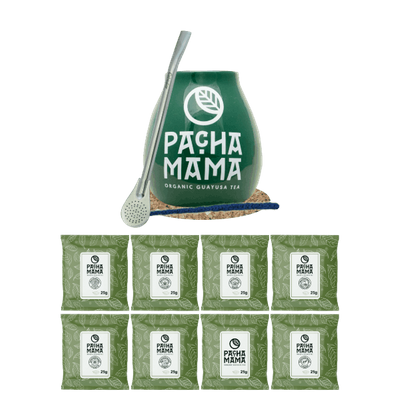 Yerba Mate Guayusa Pachamama: monsters 8x25g + Kalebas + Bombilla