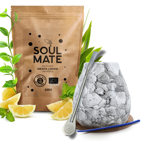 Yerba Mate Set Soul Mate Organica Menta Limon 500g 0,5kg Kalebas + Bombilla