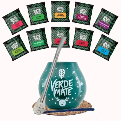 Set Yerba Mate Green 500g Kalebas Bombilla 10x50g