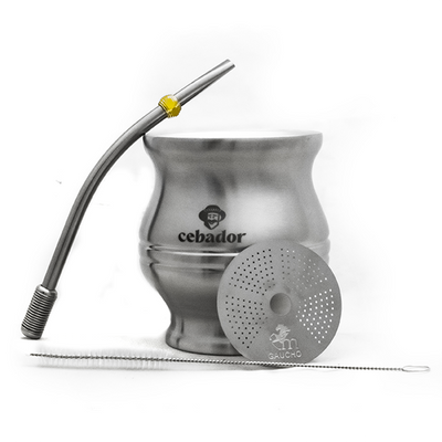 TermoColador – maté‑beker + zeef + bombilla – zilver