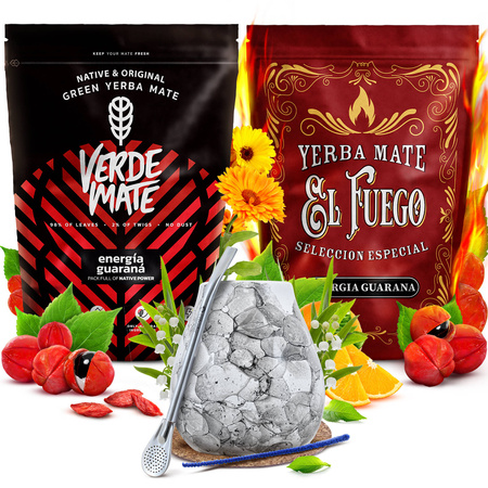 Yerba Mate set Verde Mate El Fuego Energia 2x500g + accessoires