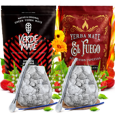 Yerba Mate Set VOOR TWEE Kalebas Bombilla 1000g