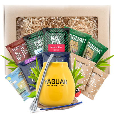 Yerba Mate Geschenkset 10x50g 500g Kalebas + Bombilla