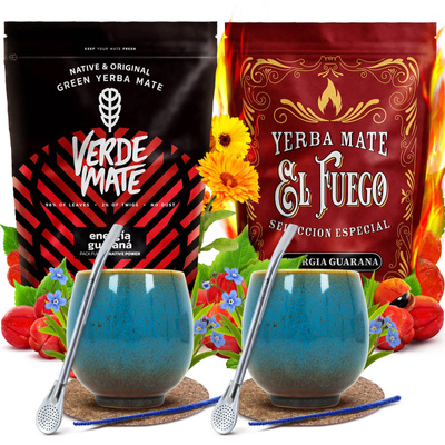 Yerba Mate Set VOOR TWEE Kalebas Bombilla 1000g