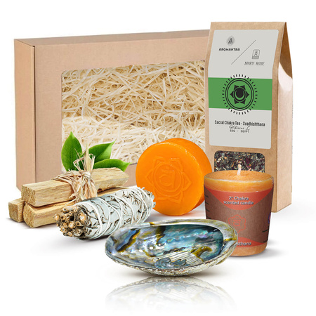 Geschenkset voor Heiligbeenchakra (Svadhishthana): chakrathee + wierook + kaars