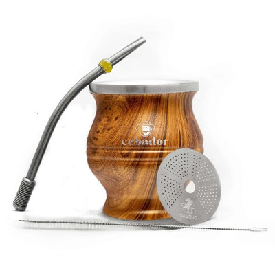 TermoColador – maté‑beker + zeef + bombilla – houtkleur