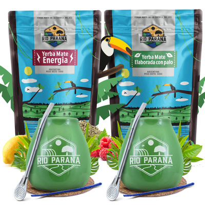 Yerba Mate Rio Parana Set VOOR TWEE Kalebas Bombilla 1000g