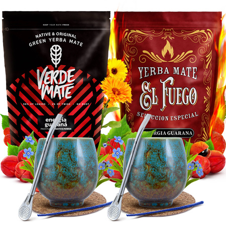 Yerba Mate Set VOOR TWEE Kalebas Bombilla 1000g