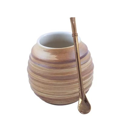 Keramische Mate beker - Honing model + Bombilla Gringo Rose Gold