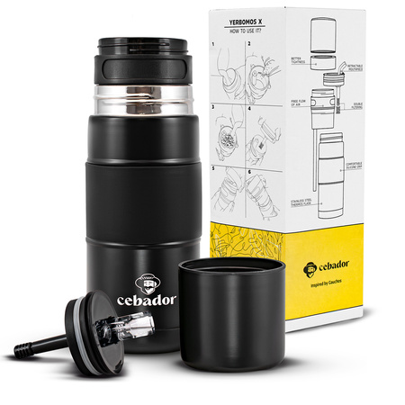 Yerbomos X ALL IN ONE - 450ml - Mate beker, thermosfles en bombilla in één (zwart)