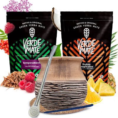 Yerba Mate Set Verde Mate 2x500g 1kg Kalebas + Bombilla